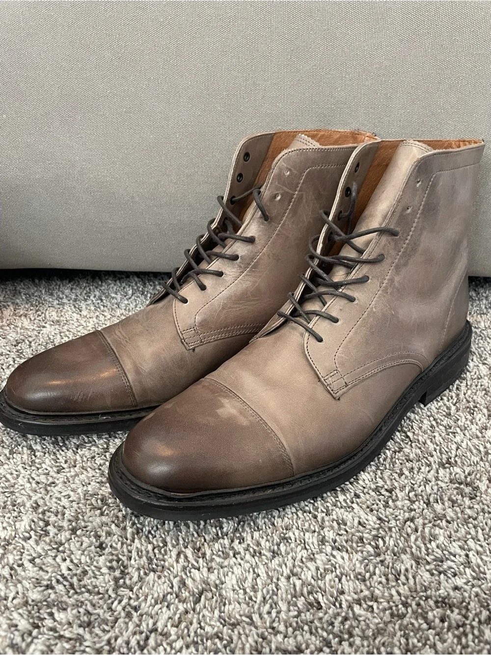 Frye Men's Leather Cap-Toe Lace-Up Boots in Taupe Brown